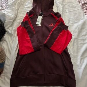 Puma Maroon and Red Hooded Zip Jacket